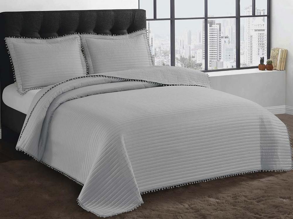 Colcha Pompom King 260x280 Cinza 14-4202