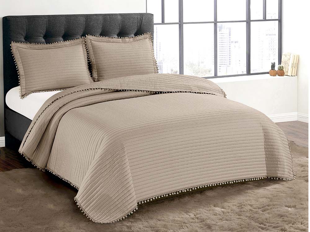 Colcha Pompom Casal 220x240 Cinza 14-4202