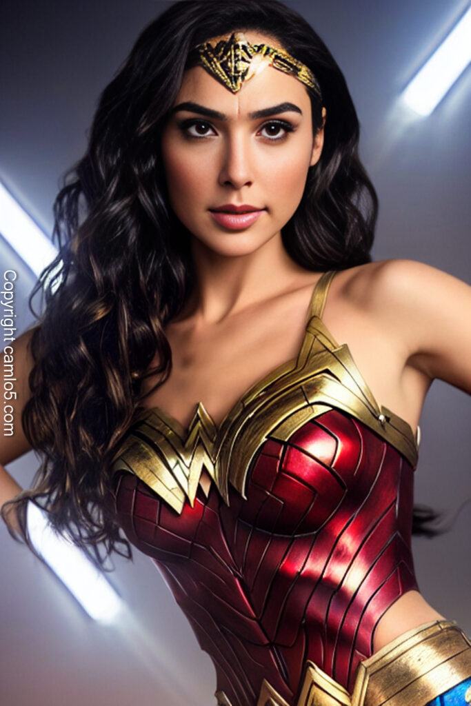 Gal galdot as wonder woman, detailed clothing, highly detailed, sharp focus