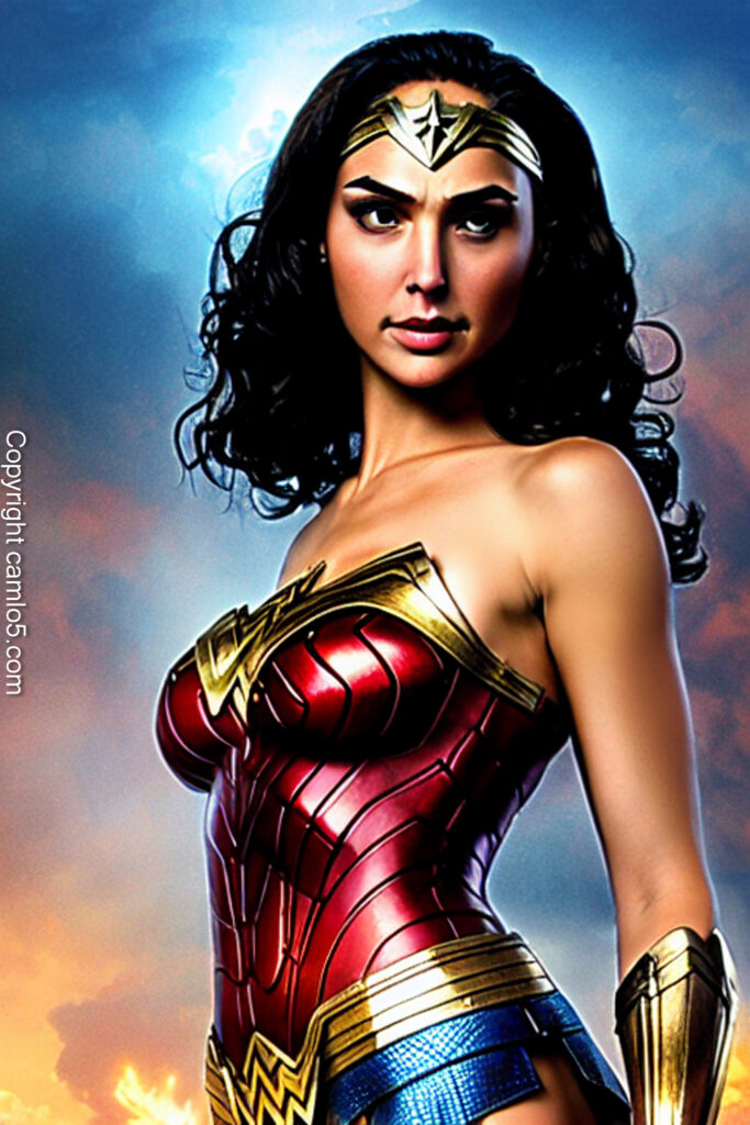 Gal galdot as wonder woman, detailed clothing,digital art, highly detailed, sharp focus