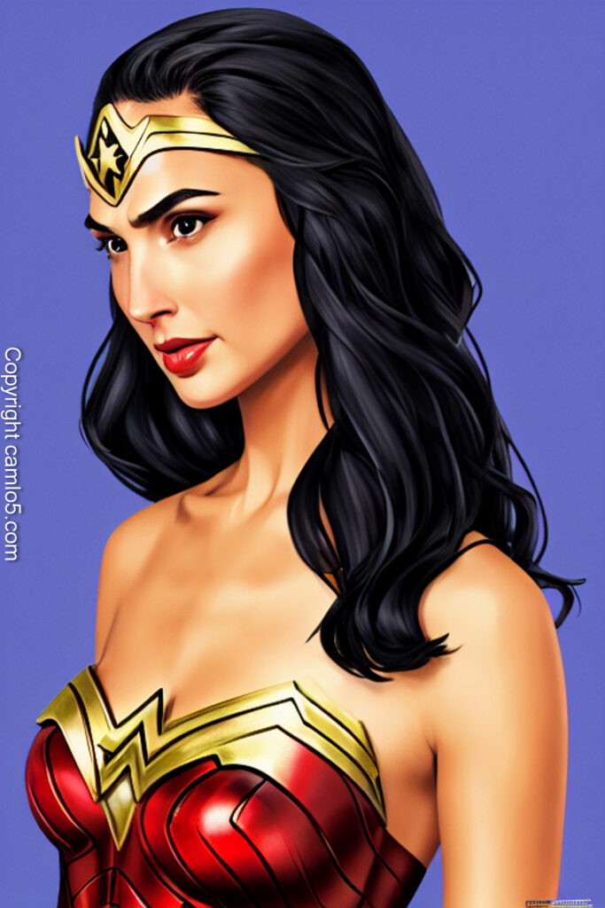 prompt text to image : Gal galdot as wonder woman, detailed clothing,fantasy, digital painting , highly detailed, sharp focus
