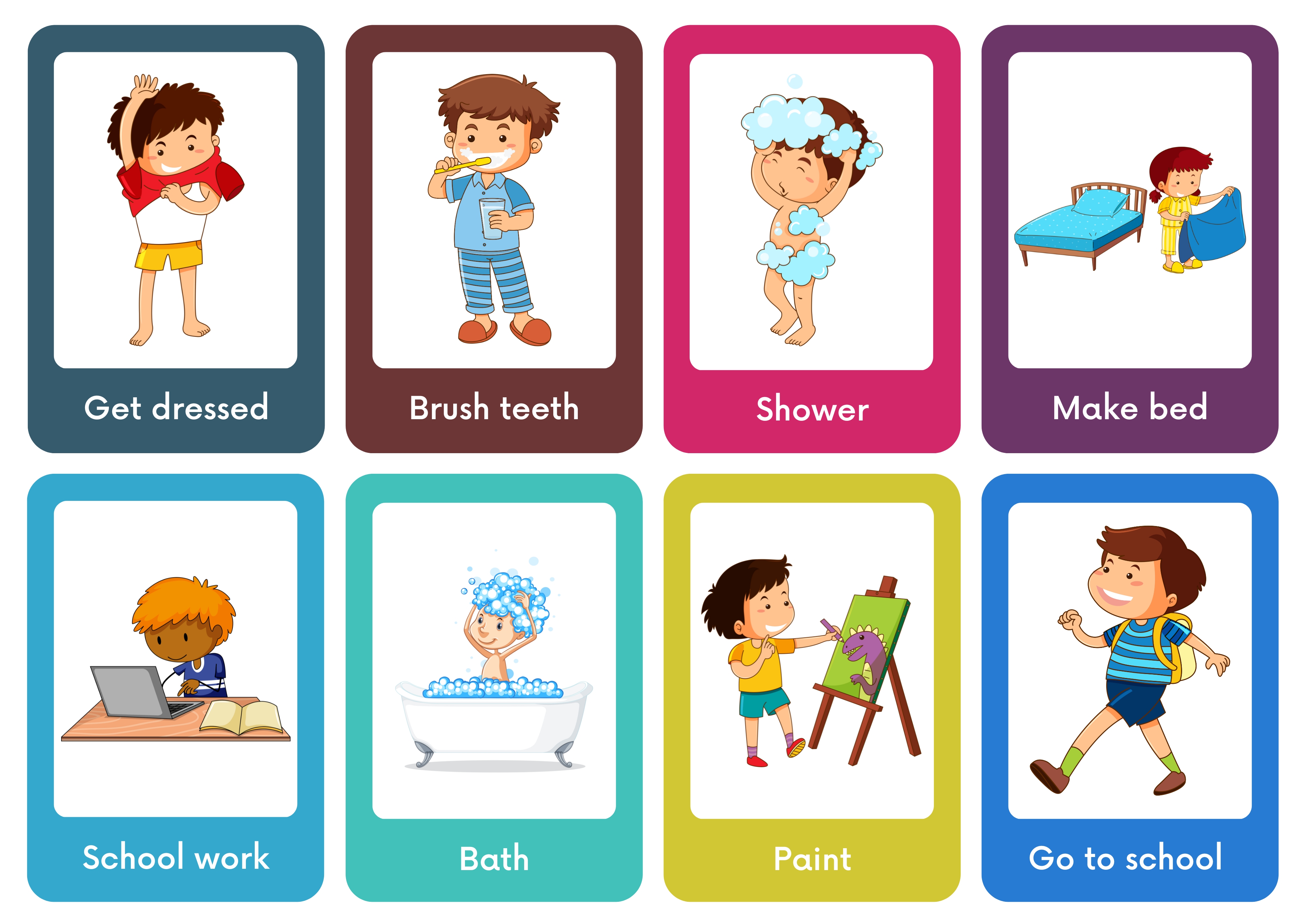 a close up of a poster with different pictures of children brushing their teeth