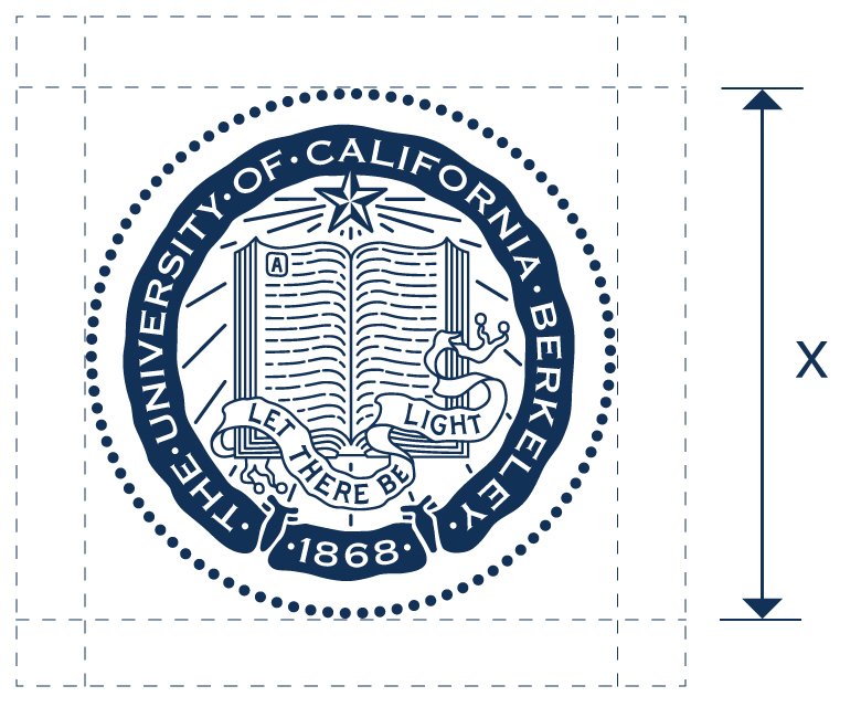 The Berkeley Seal, shown here with the minimum space around it allowed illustrated by dotted lines.