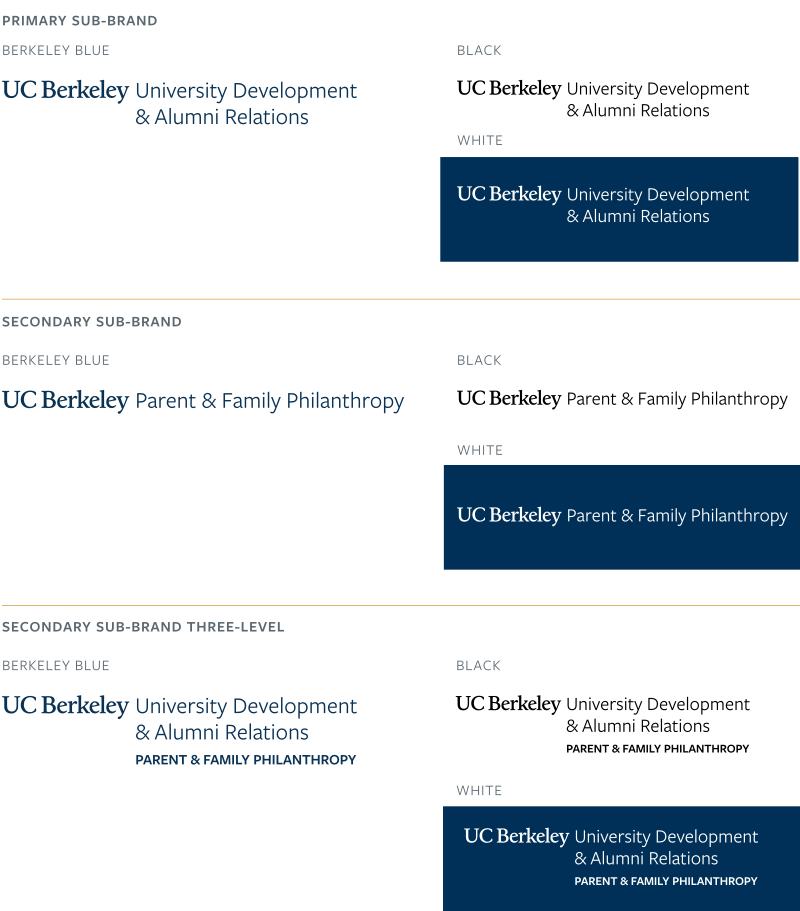 Examples of UDAR lockups in blue, black, or white font against a blue background