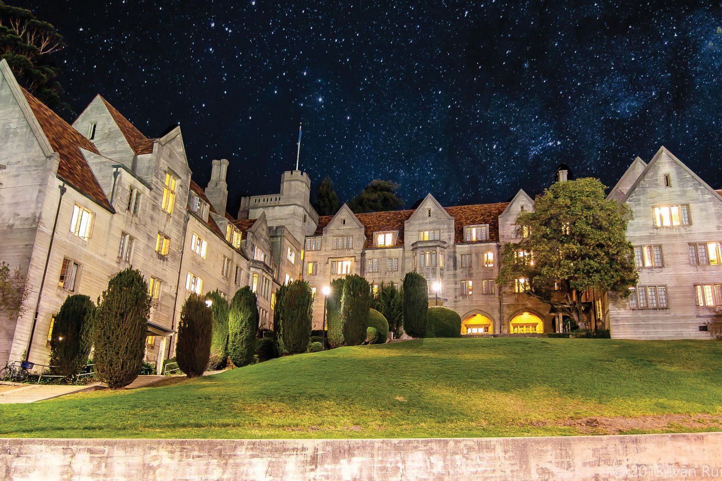 Photo of Bowles Hall on a starry night