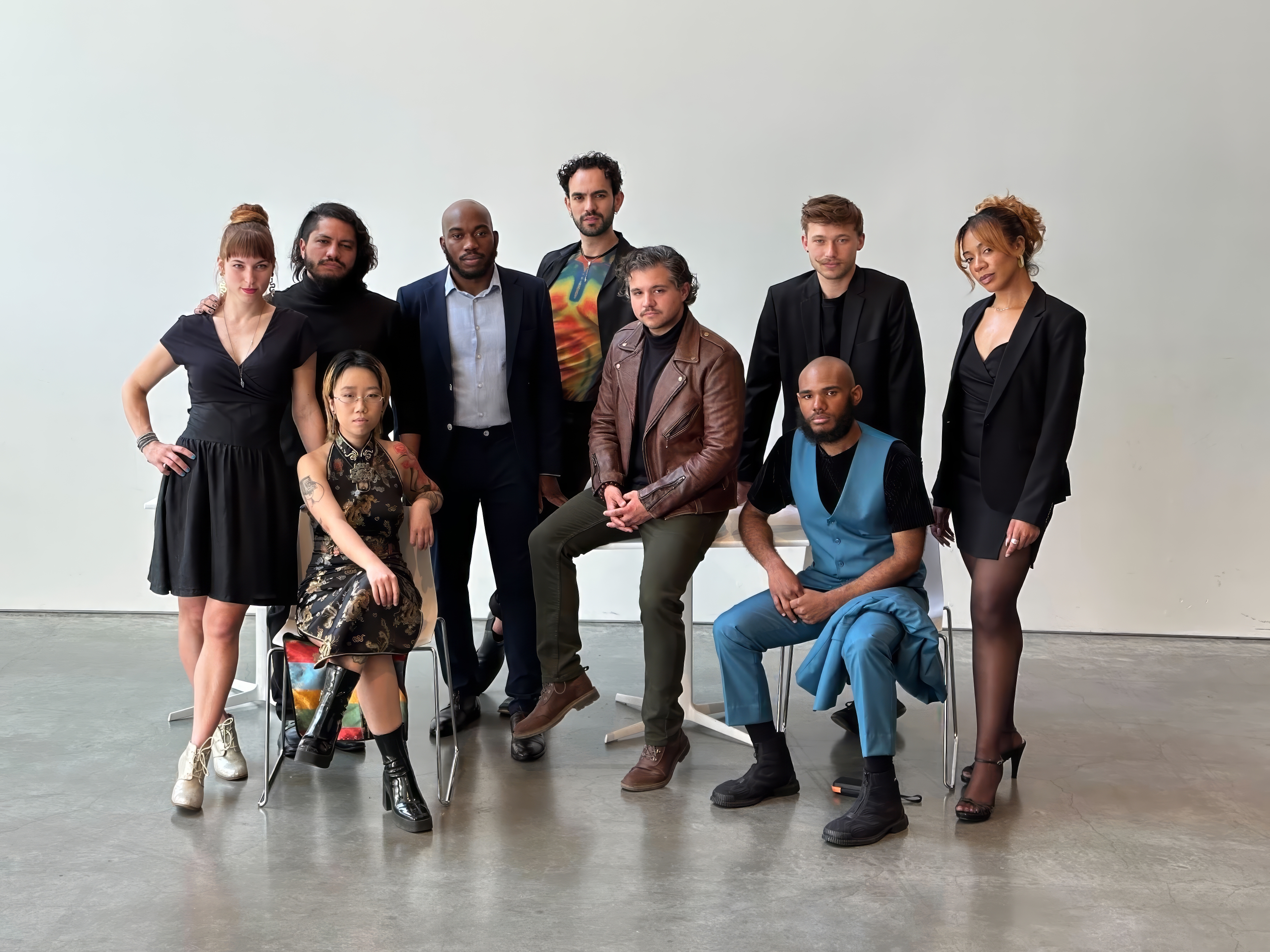 Color photo of the current cohort of film students, shot in a studio