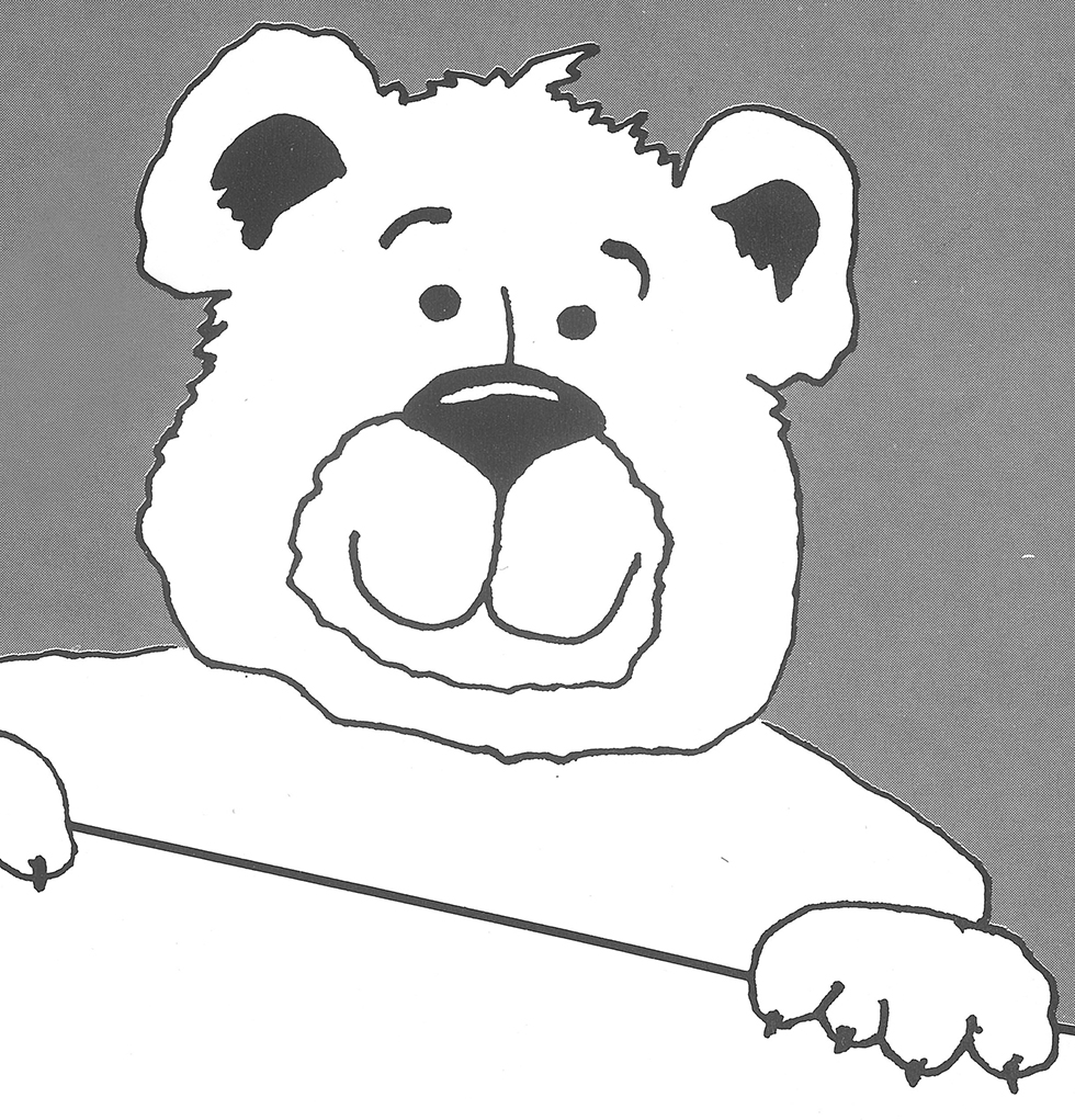 Black and white simple line drawing of a bear.