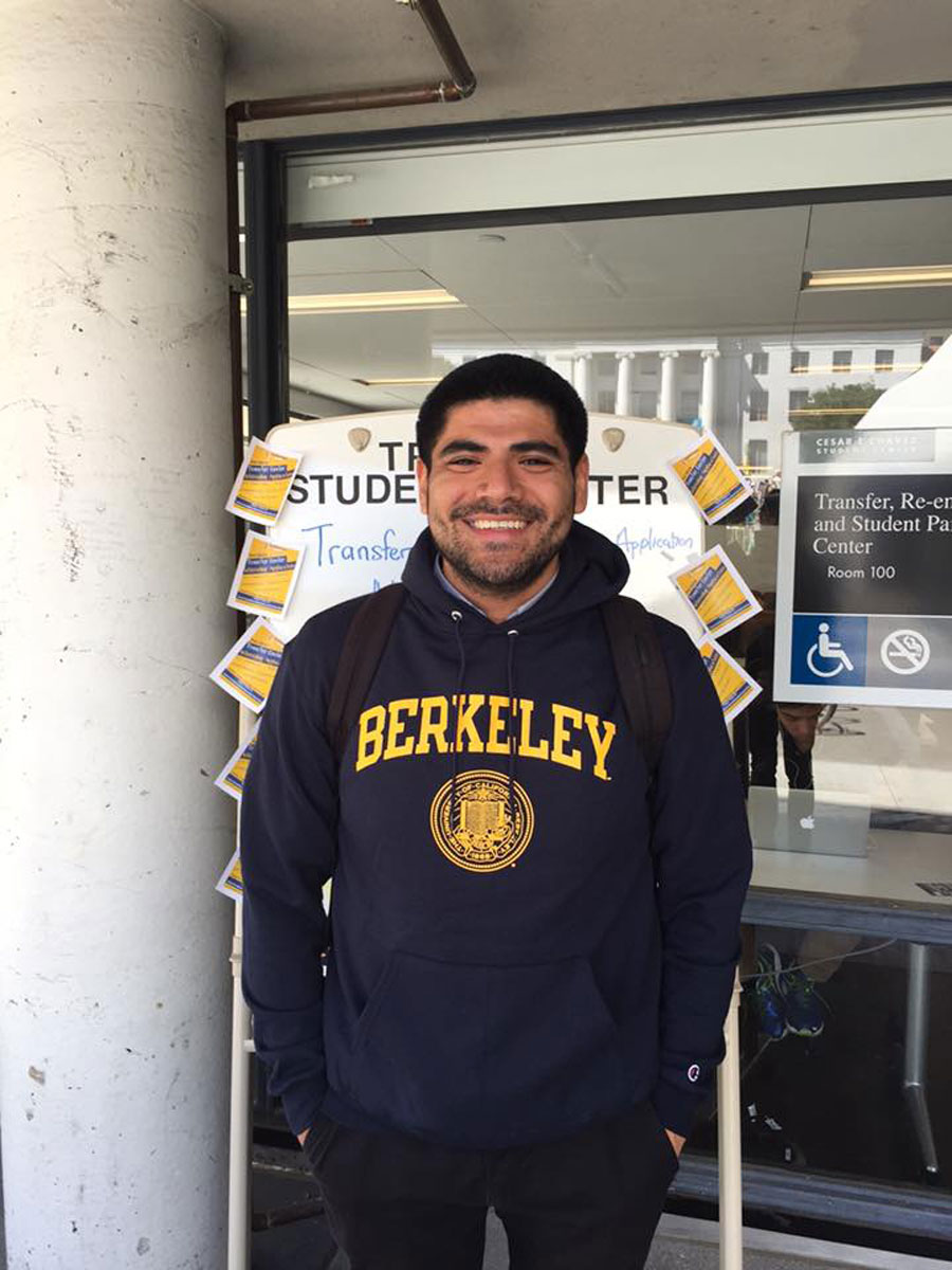 Photo of Lopes  showing off his pride in a Berkeley sweatshirt.