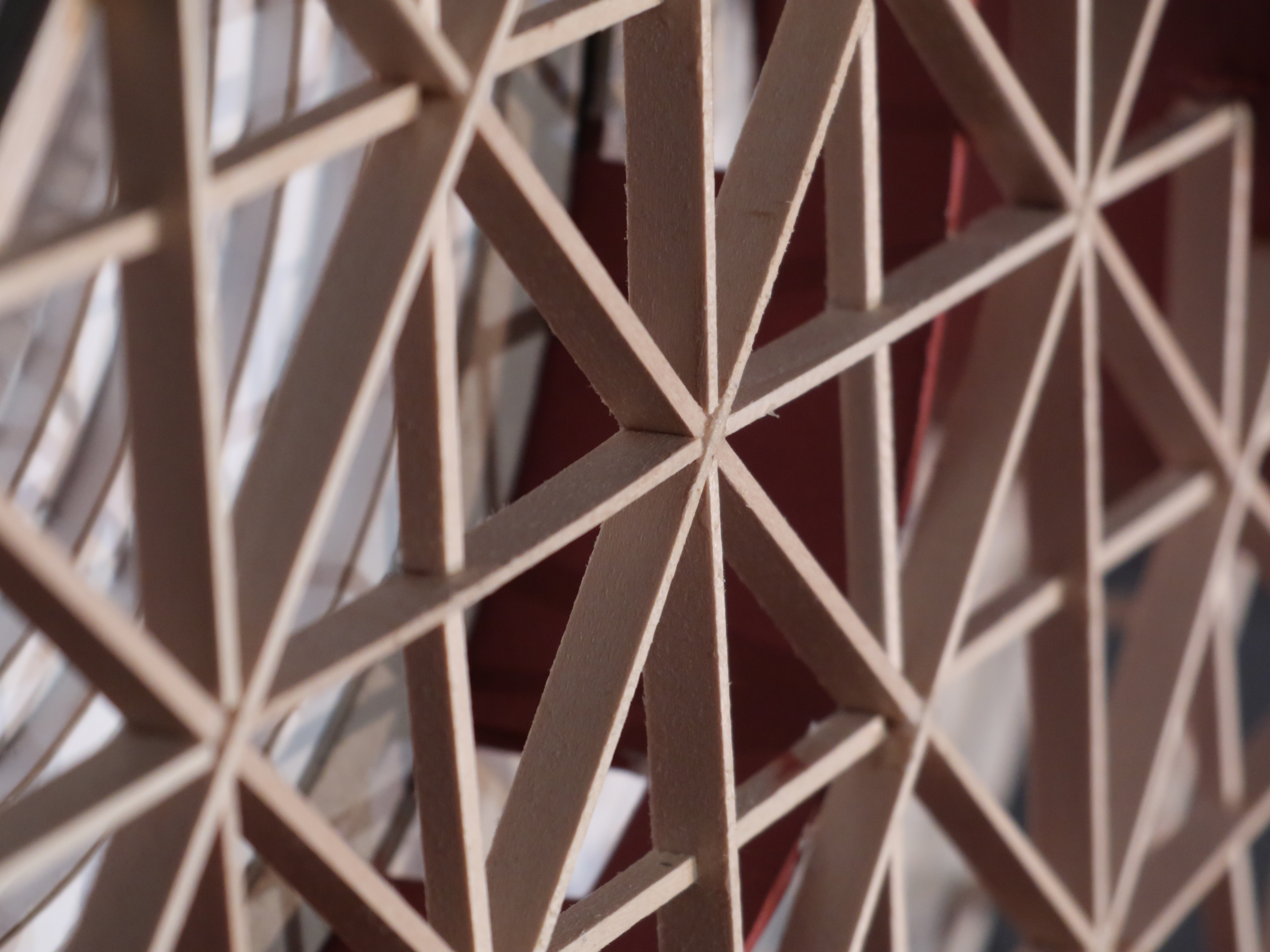 Closeup of a latticework of tiny wooden sticks