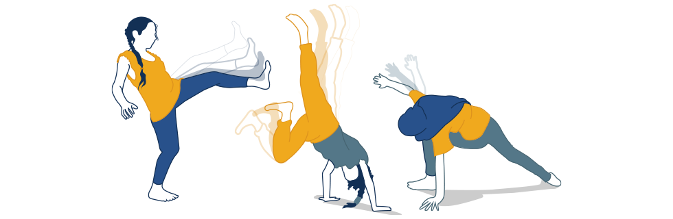 Illustration of three capoeira poses.