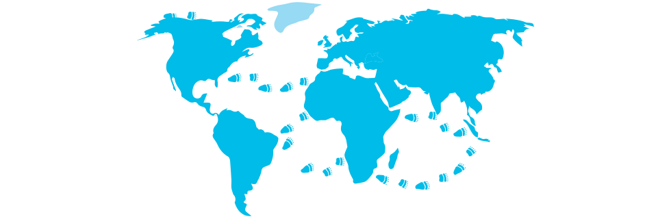 Illustration of a global map with paw prints.