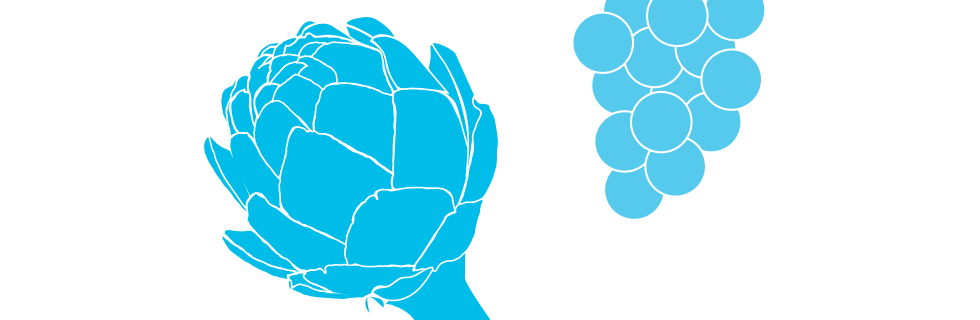 Illustration of an artichoke and grapes.