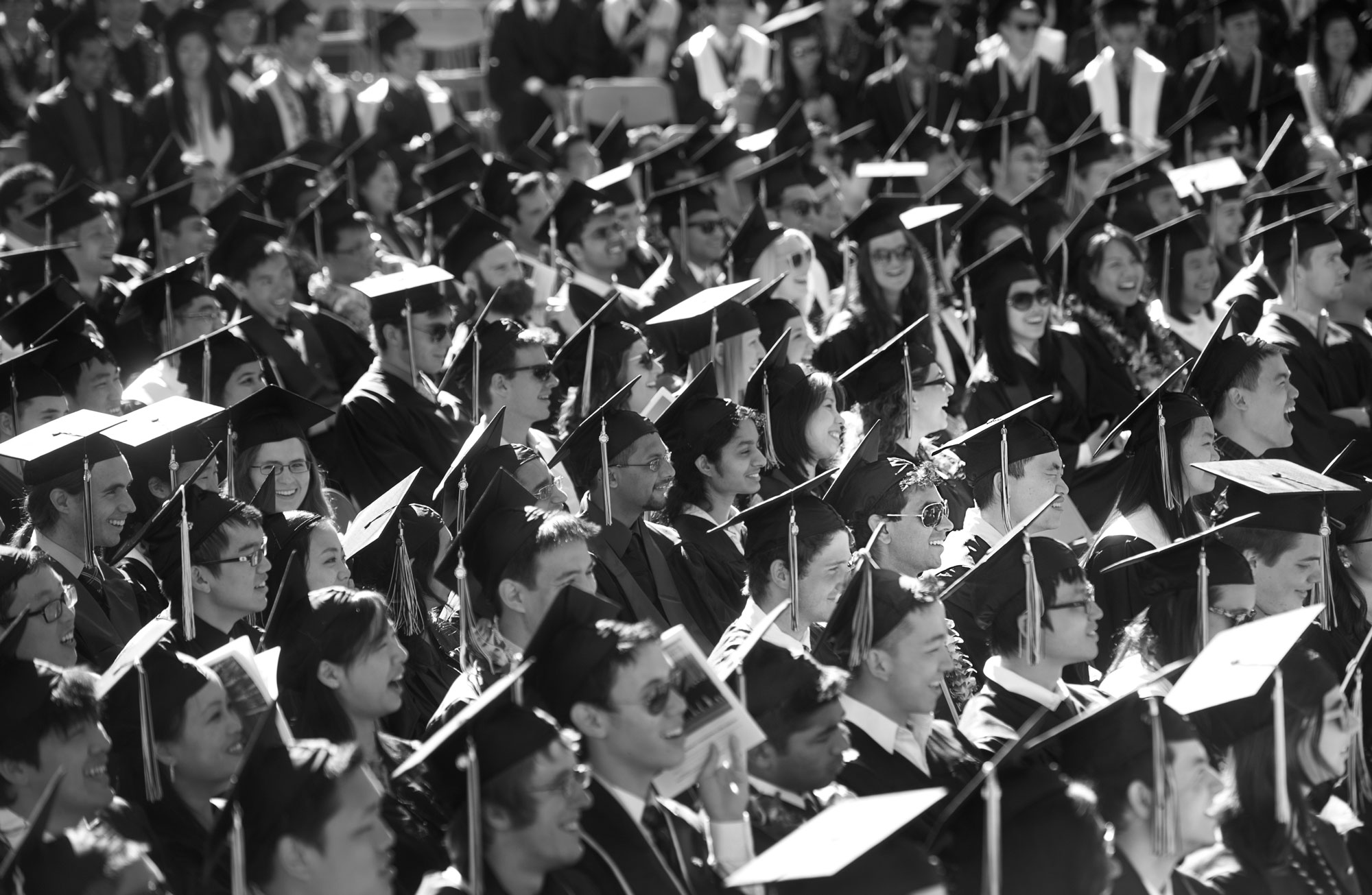 Black-and-white photo of graduating students