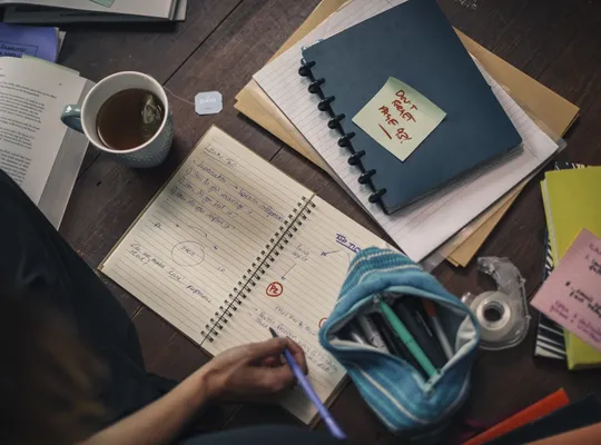 Exercise books in an office