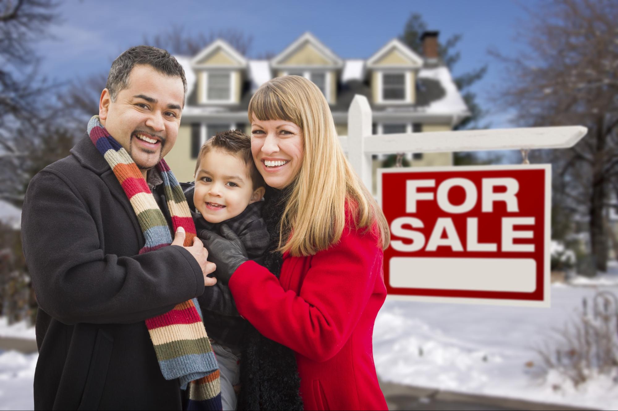 happy family buying home