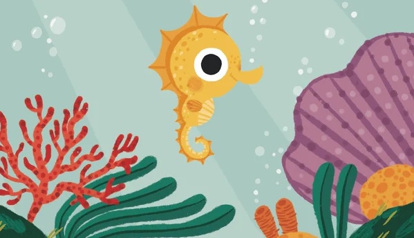 Ilustración de El caballito de mar surfero