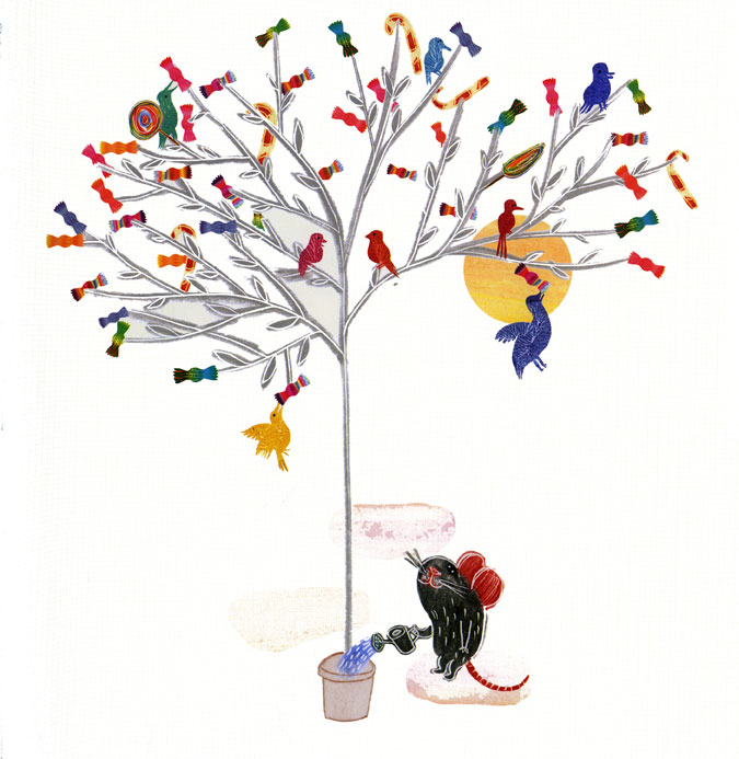 Ilustración de gran libro de los regalos mágicos