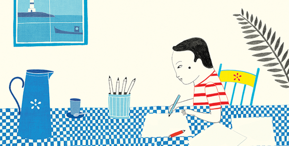 Ilustración de niño que dibujaba sirenas