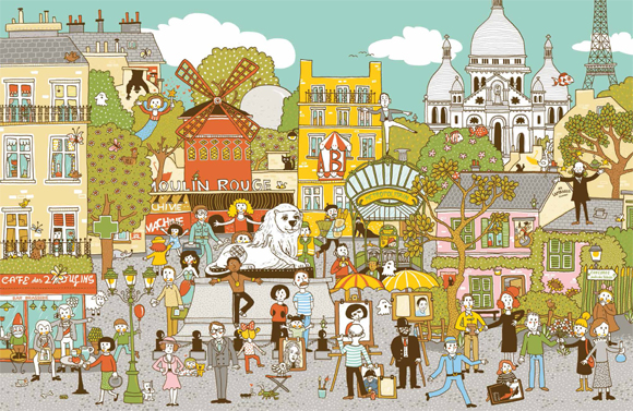 Ilustración de París. Busca y encuentra