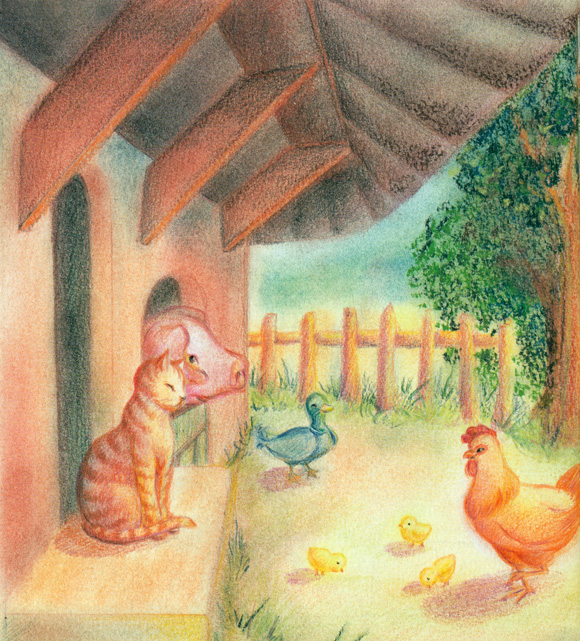 Ilustración de gallinita roja