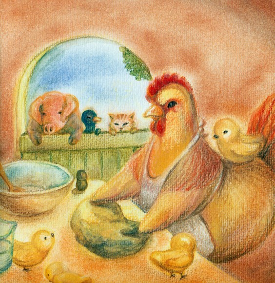 Ilustración de gallinita roja