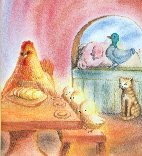 Ilustración de gallinita roja