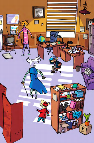 Ilustración de Chelo Holmes en el corazón de la pirámide
