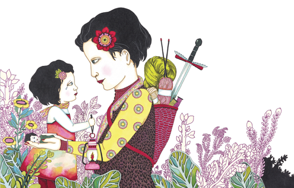 Ilustración de Madre entre el sol y la noche