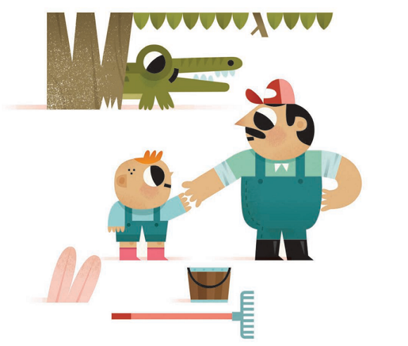 Ilustración de Un cocodrilo en la granja