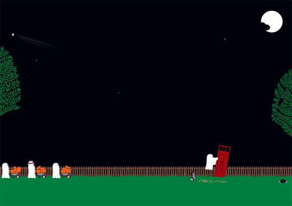 Ilustración de Una noche de luna llena en mi jardín