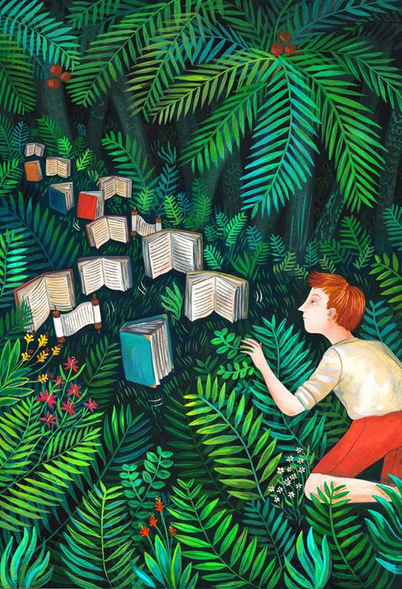 Ilustración de La isla de los libros andantes