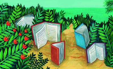 Ilustración de La isla de los libros andantes