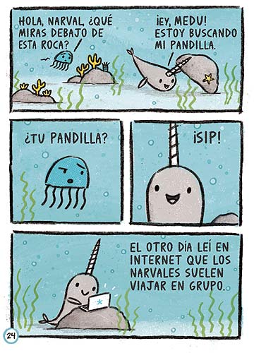 Ilustración de Narval. Unicornio Marino