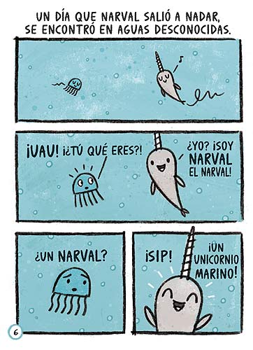 Ilustración de Narval. Unicornio Marino