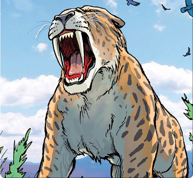 Ilustración de Tigre dientes de sable. Smilodon