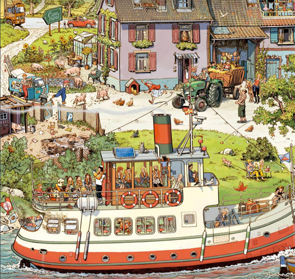 Ilustración de En barco por el río