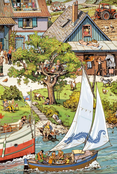 Ilustración de En barco por el río
