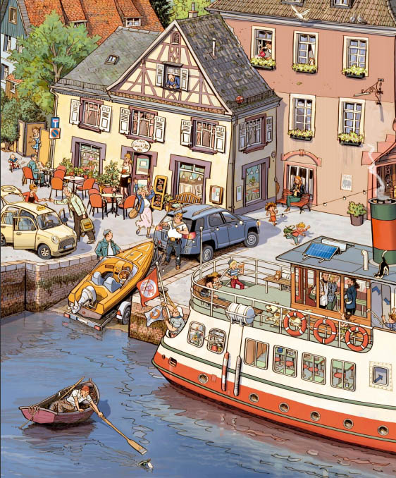 Ilustración de En barco por el río