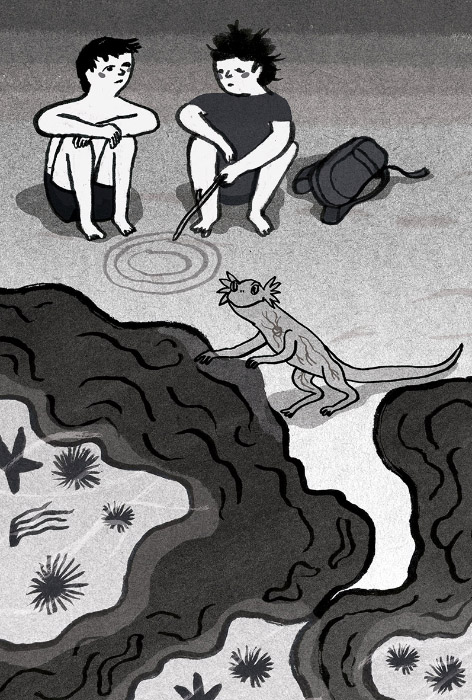 Ilustración de Awoki y los piratas en playa Escondida