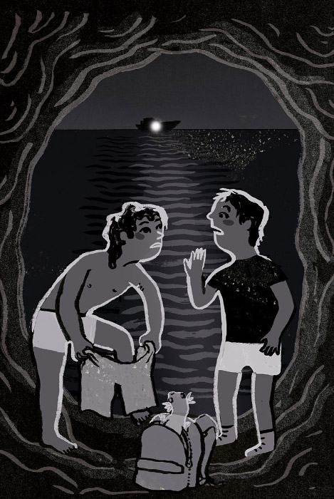 Ilustración de Awoki y los piratas en playa Escondida