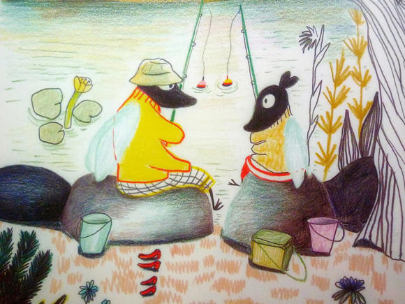 Ilustración de Poka & Mina. De pesca