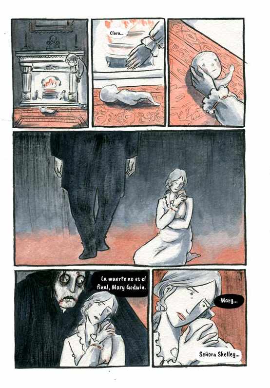 Ilustración de Mary Shelley. La muerte del monstruo