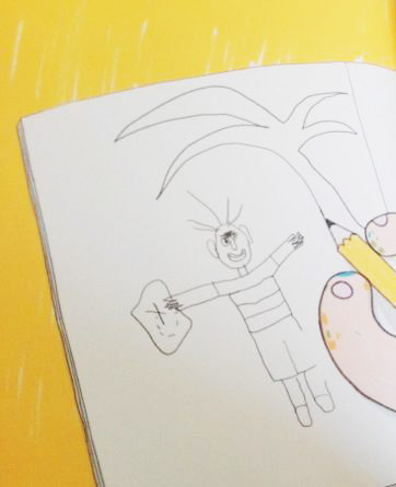 Ilustración de Migue hace un libro