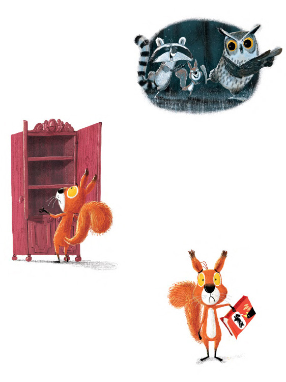 Ilustración de Dos ardillas y una piña