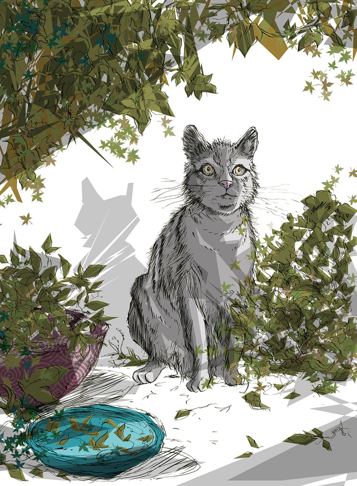 Ilustración de Gato y los nuevos inquilinos