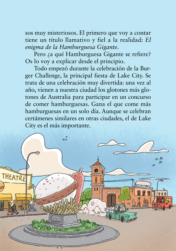 Ilustración de Sara & Ted, detectives. El enigma de la Hamburguesa Gigante