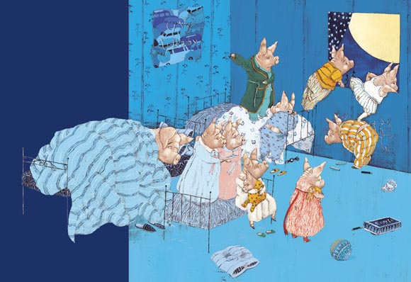 Ilustración de Diez cerditos luneros