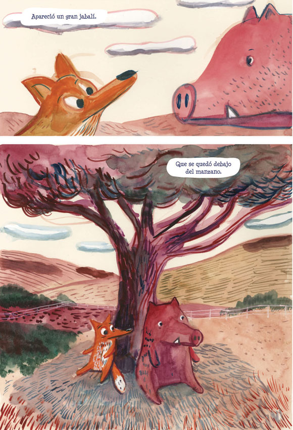 Ilustración de Zorrito y jabalí