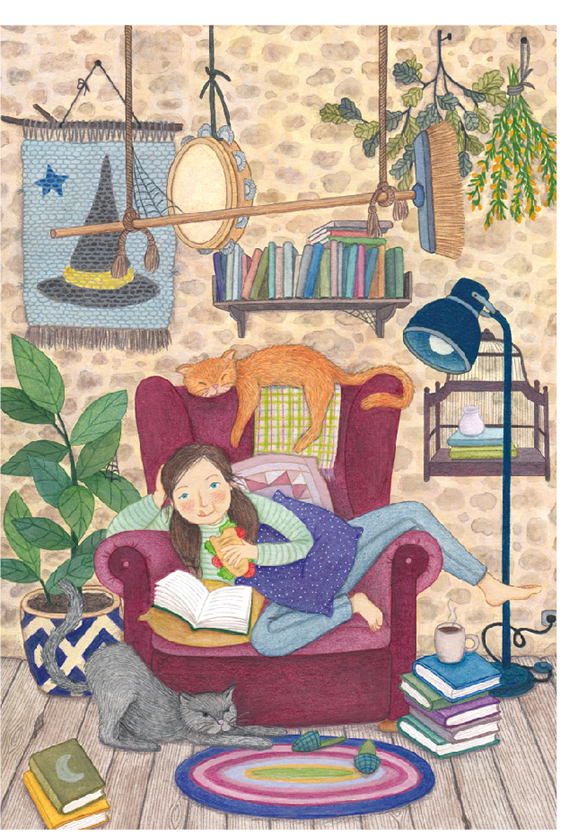 Ilustración de Bruja y familia