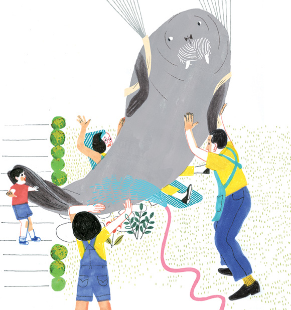 Ilustración de Una morsa en mi jardín